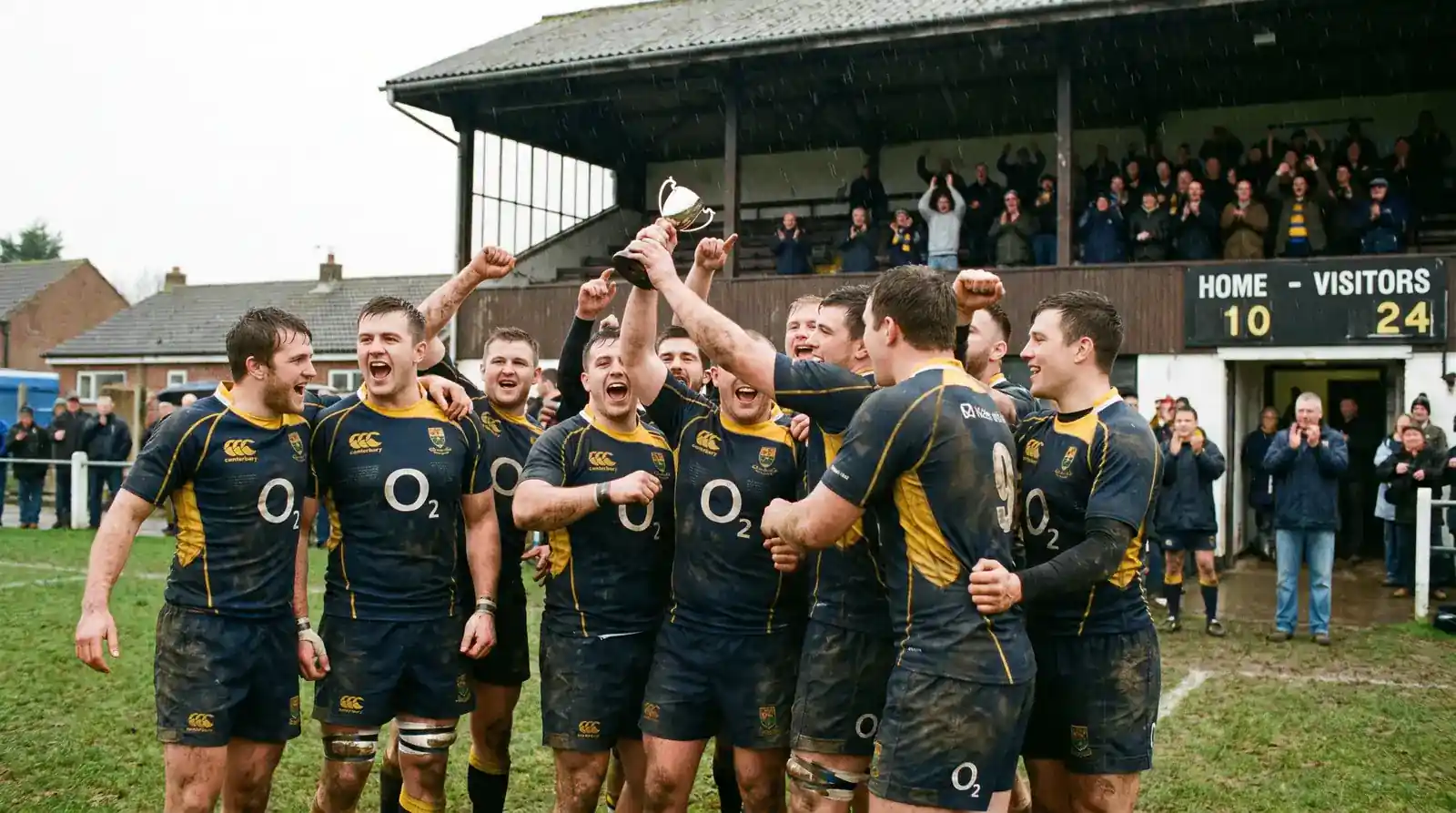 Rugby side performing strongly in an away match demonstrating true form