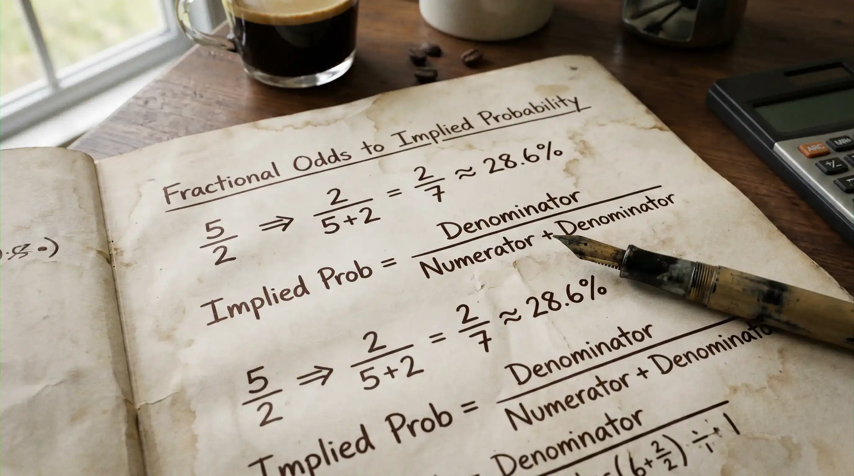 Notebook with handwritten implied probability calculations for rugby odds
