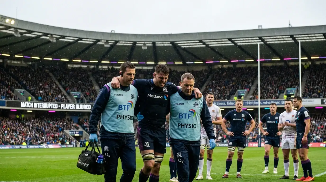 Key rugby player leaving the field injured creating a cash-out decision point