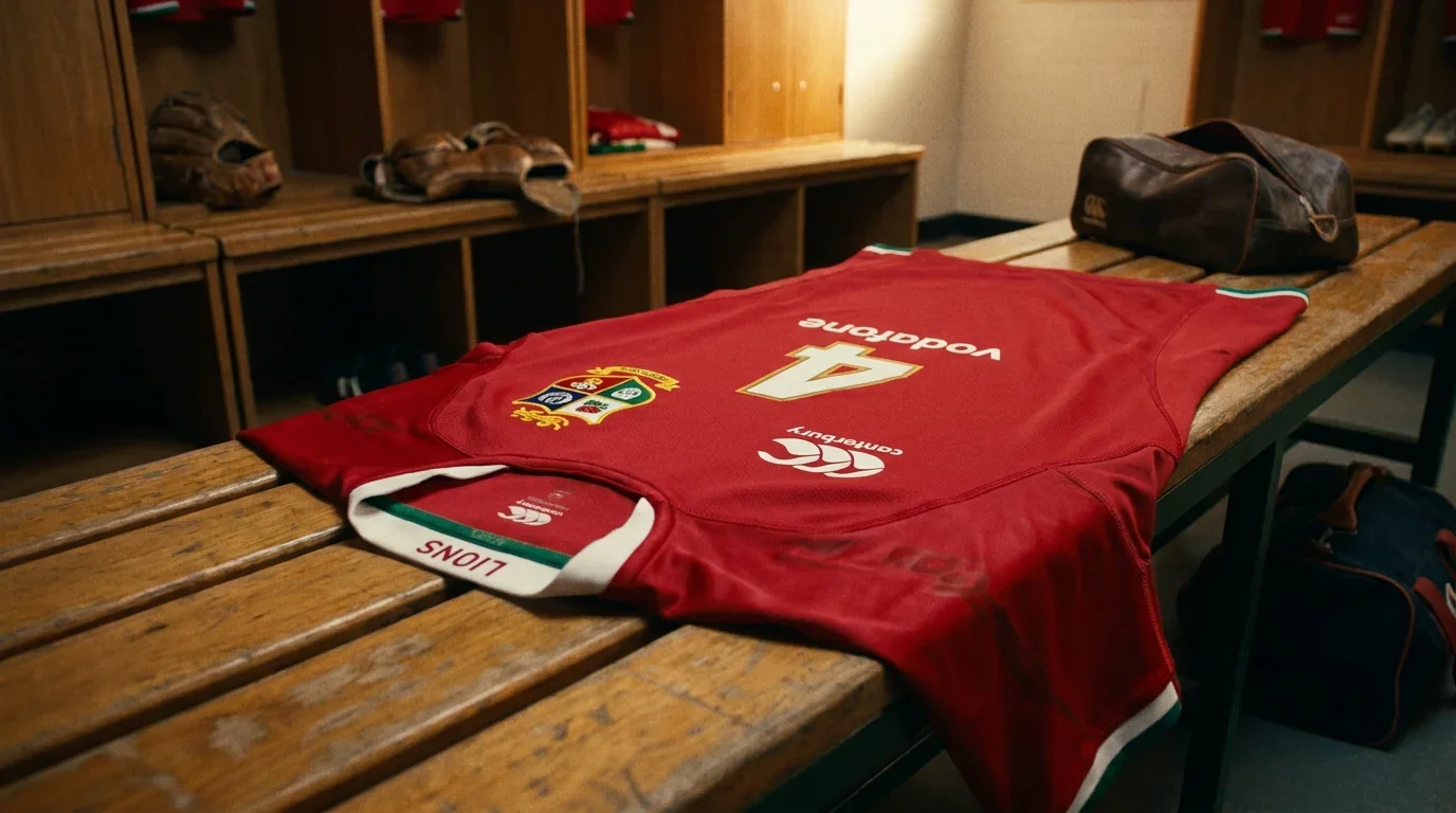 Iconic red British and Irish Lions jersey laid out in the changing room before a test