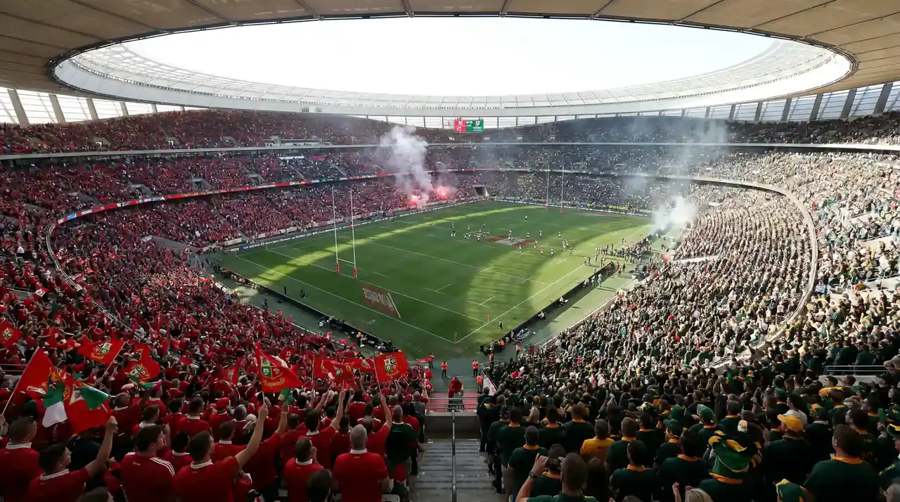 Packed stadium for a British and Irish Lions test match in the southern hemisphere
