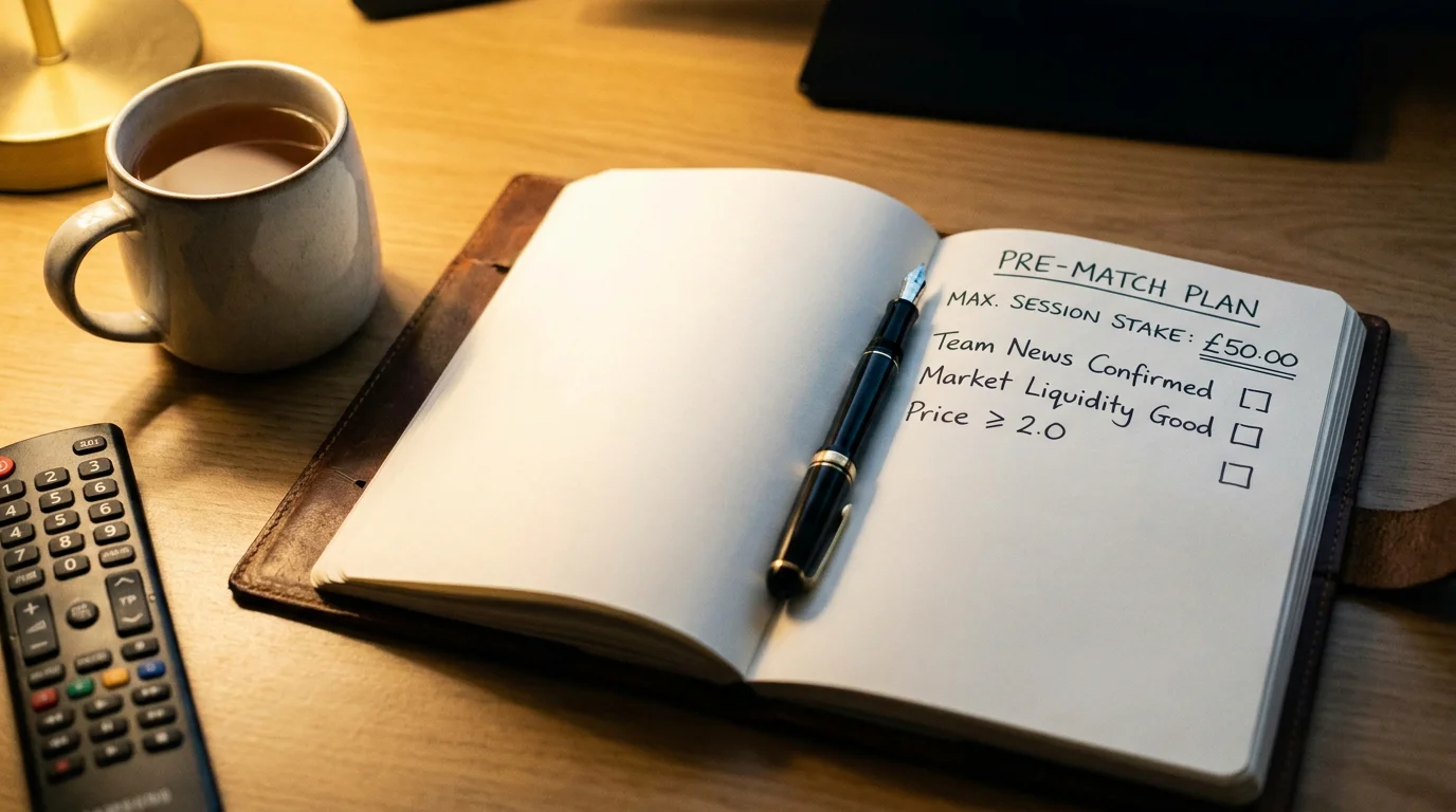 Betting notebook with session stake limits and pre-match risk plan