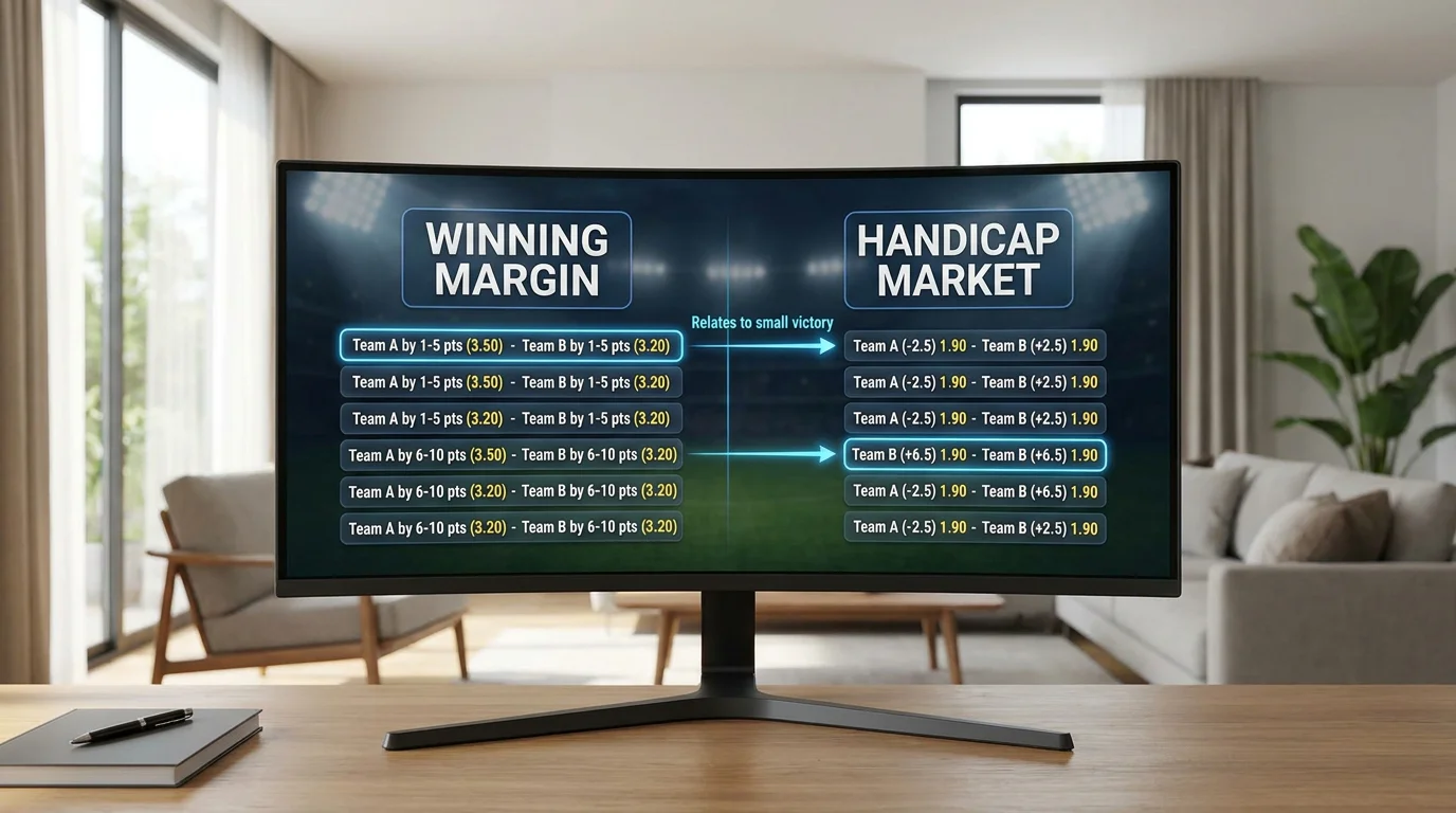 Side-by-side comparison of winning margin and handicap betting markets