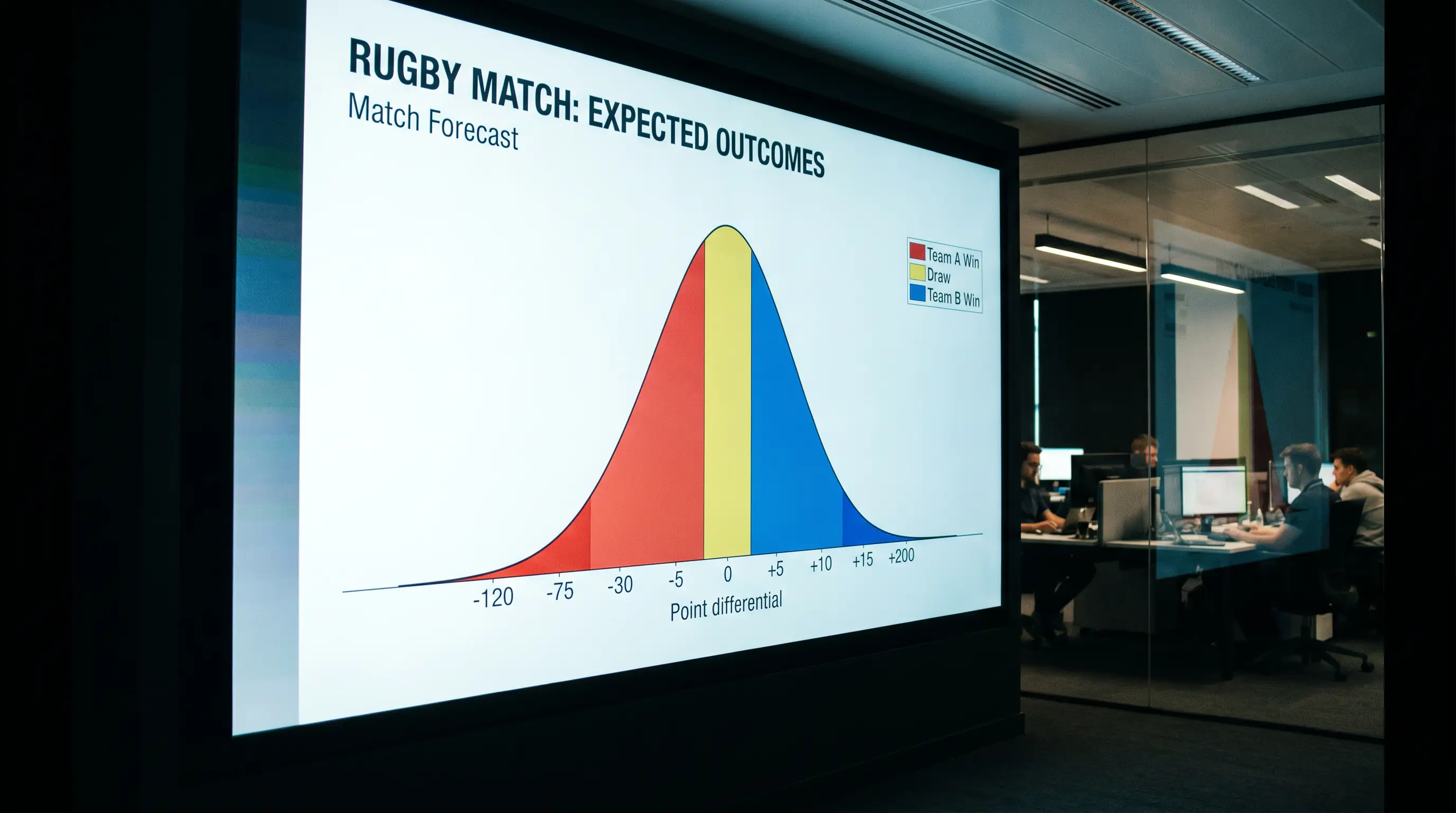 Probability distribution chart for expected rugby match outcomes