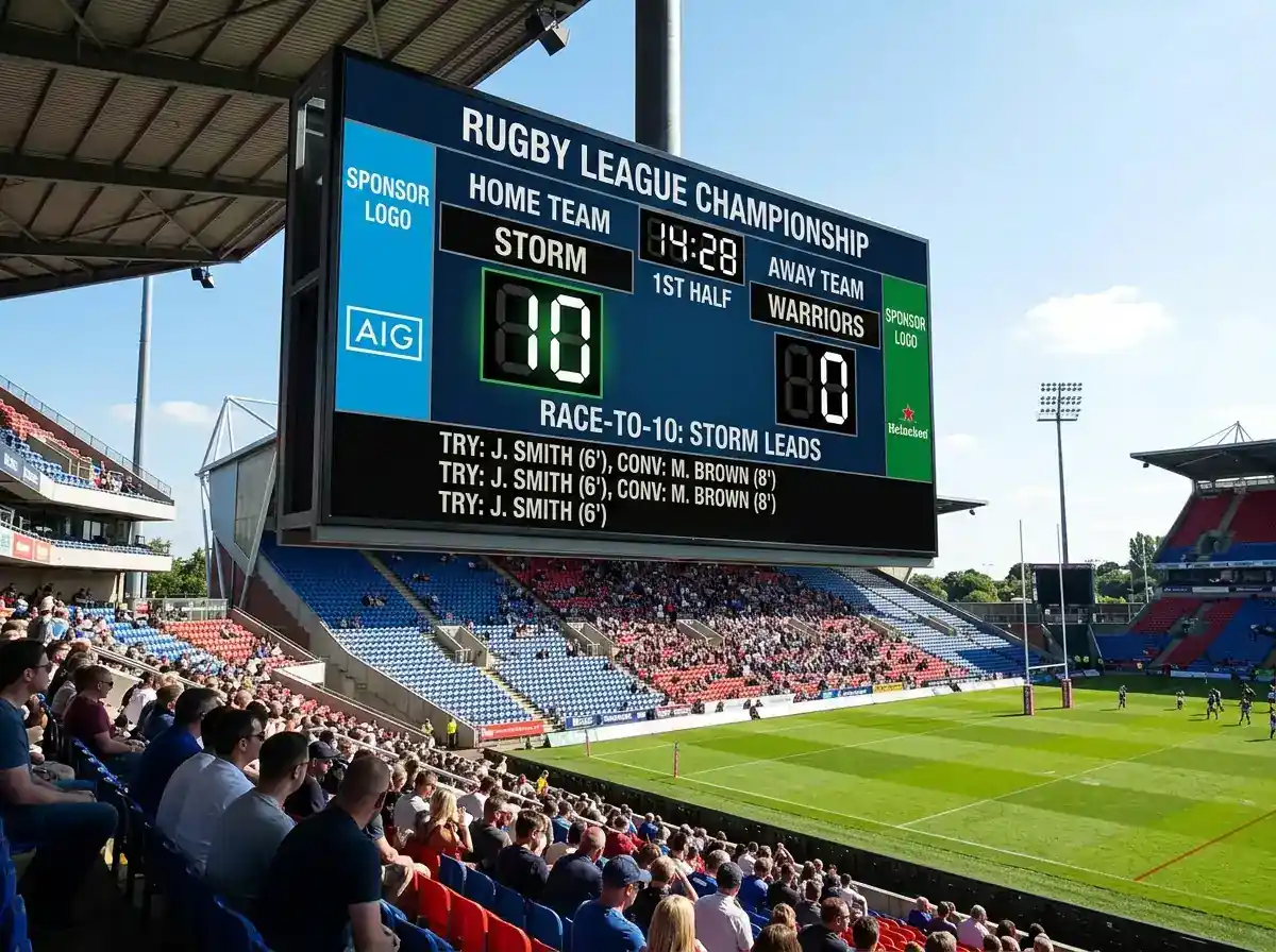 Scoreboard showing an early lead in a race-to-10-points rugby scenario