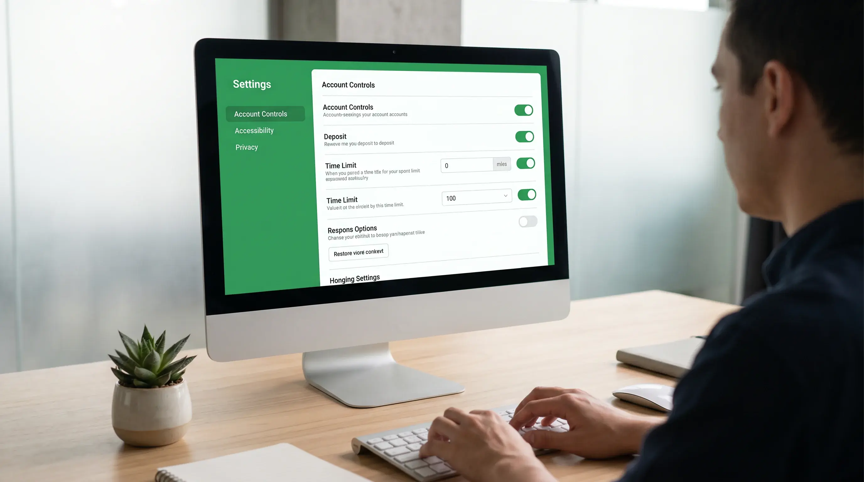 Betting account settings screen showing deposit limit and self-exclusion options