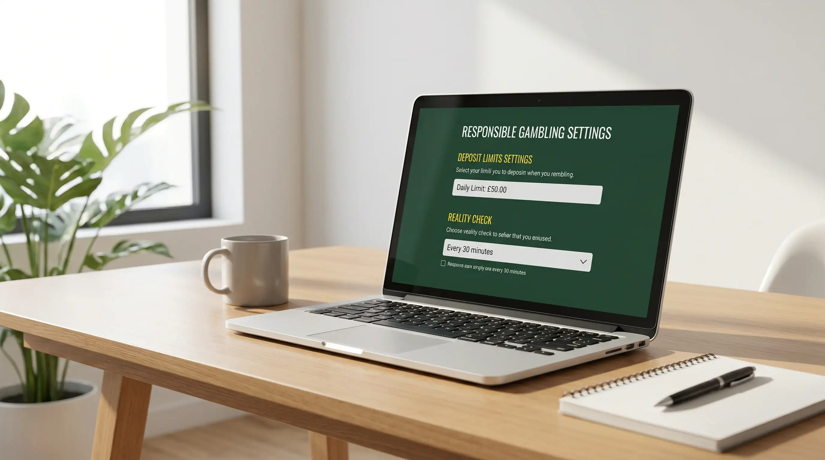 Deposit limit and reality check settings on a UK betting platform