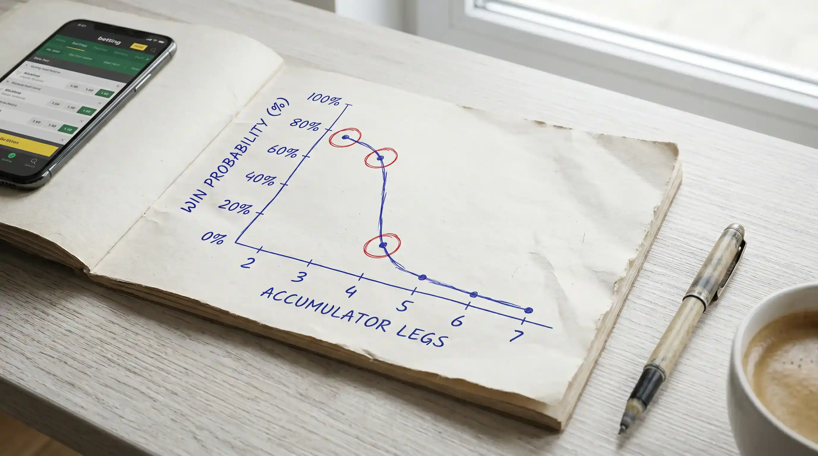 Chart comparing accumulator win probability against number of legs selected