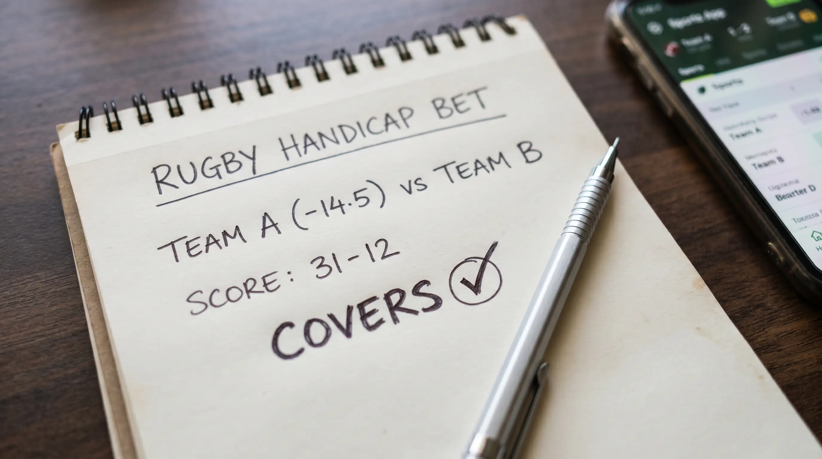 Rugby handicap betting example showing point spread calculation