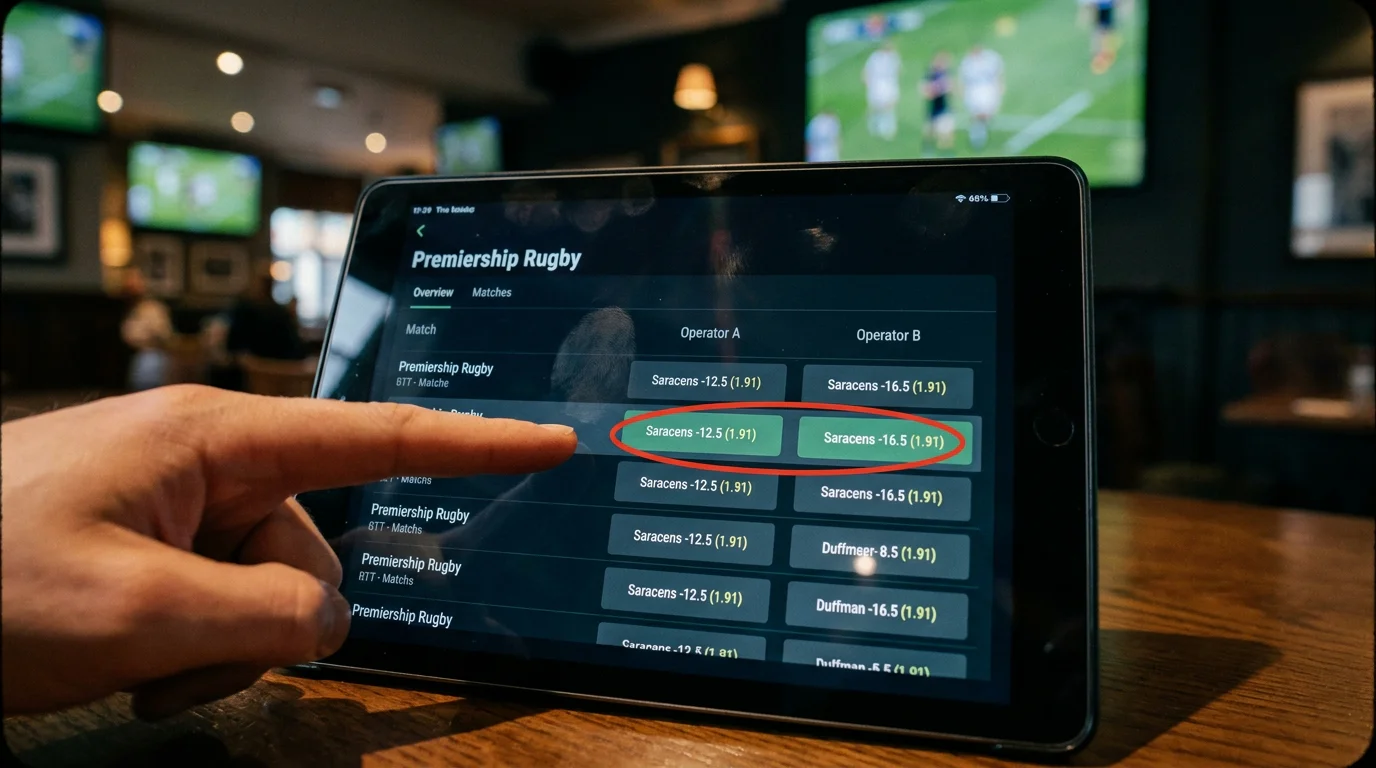 Premiership rugby handicap odds highlighting a value discrepancy between operators