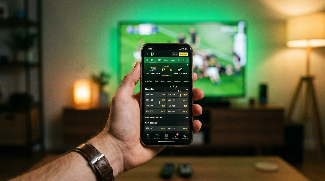 In-play rugby betting screen showing live odds adjustments during match
