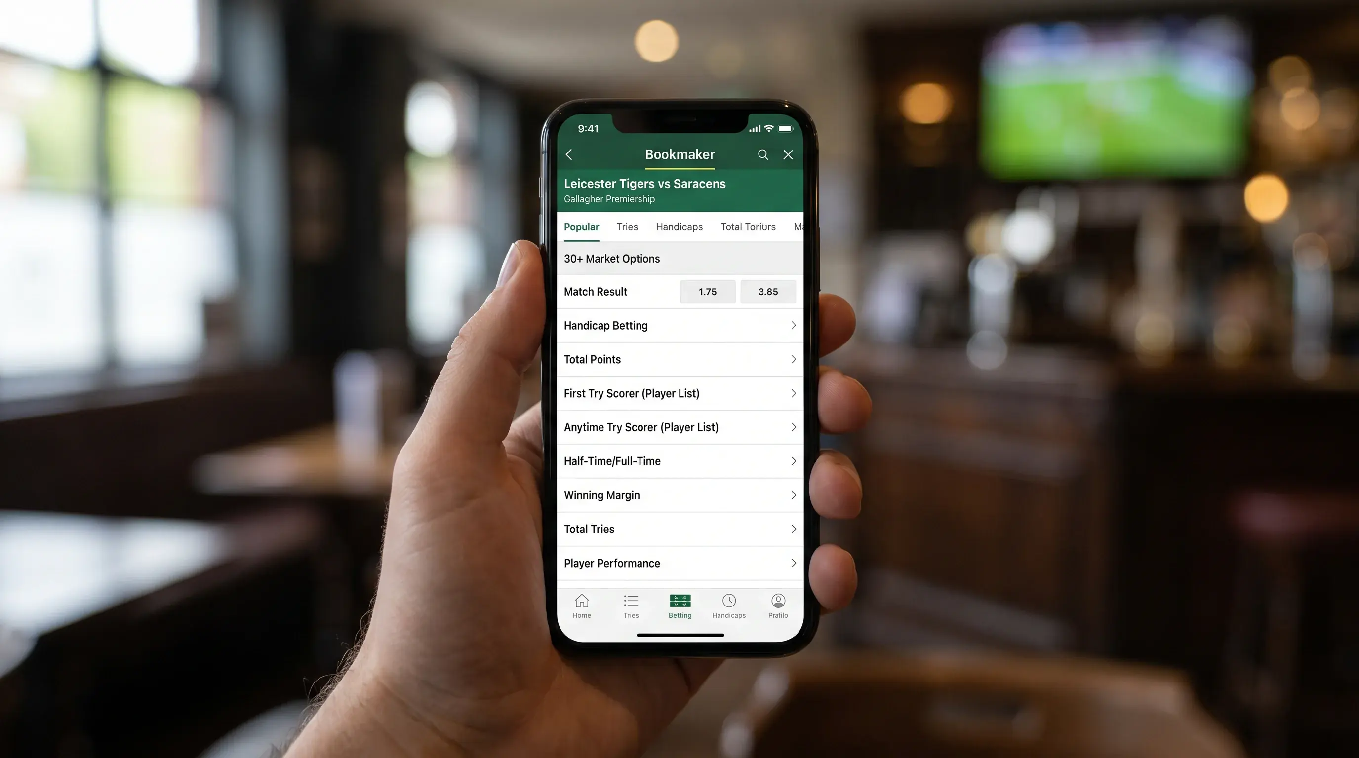 Wide selection of rugby betting markets listed for a single Premiership fixture