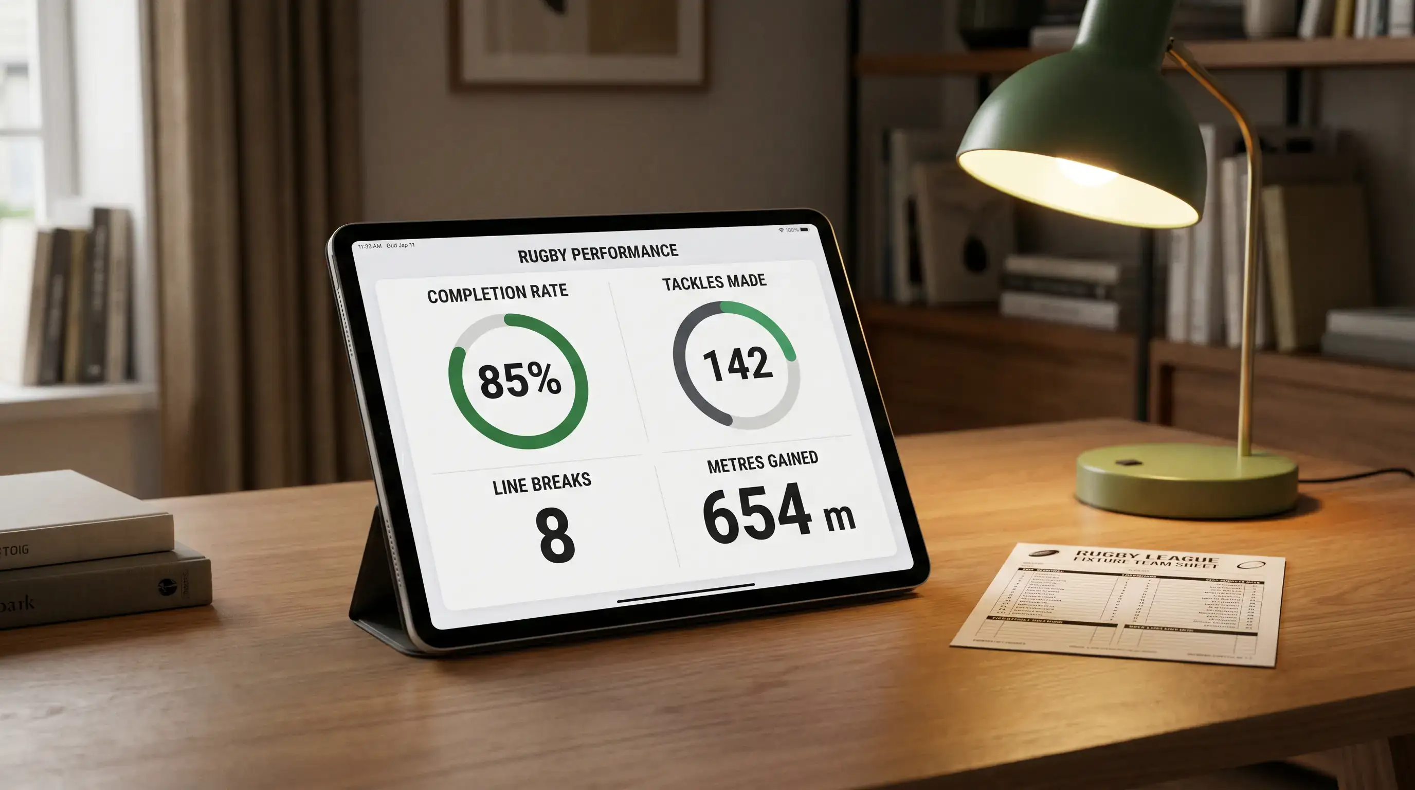 Rugby performance statistics dashboard highlighting predictive metrics