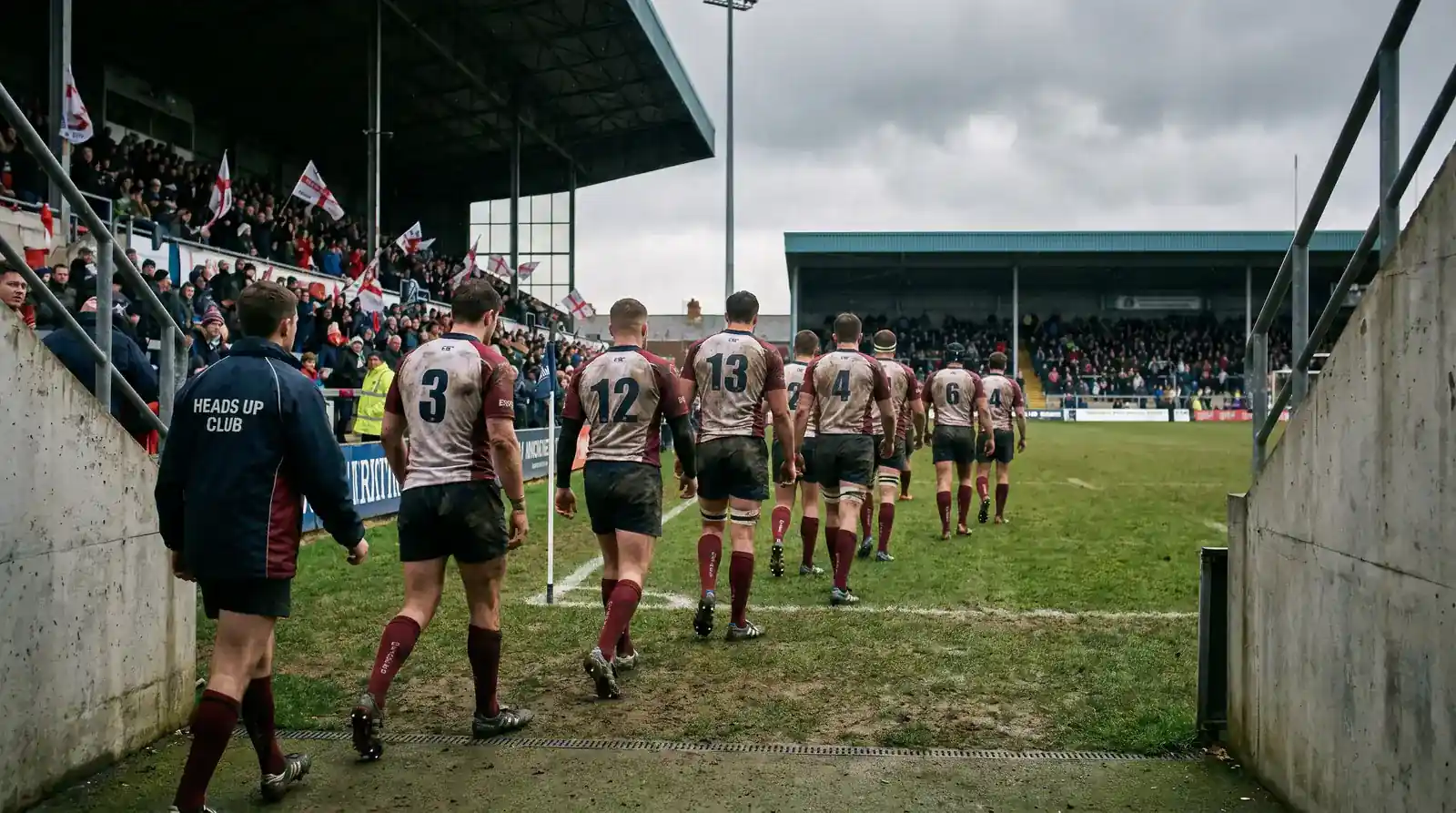 Rugby team walking onto the pitch before kick-off with starting XV confirmed