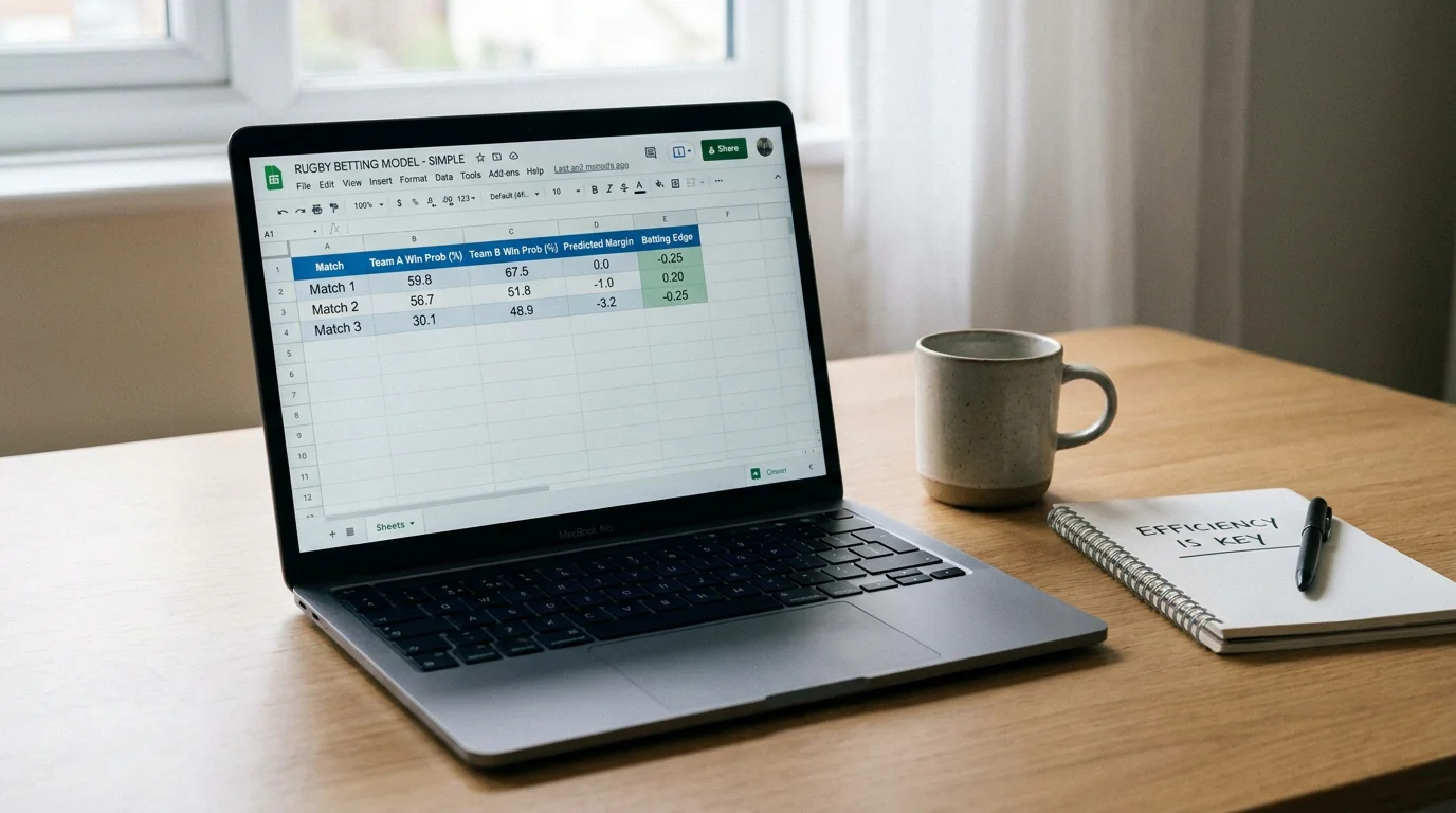 Clean, simple rugby betting model with five key variables on a spreadsheet