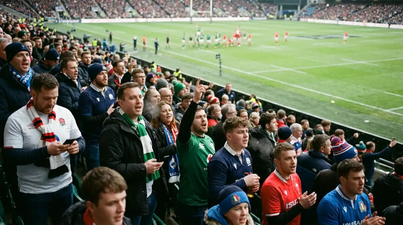 Packed rugby stadium during Six Nations championship match
