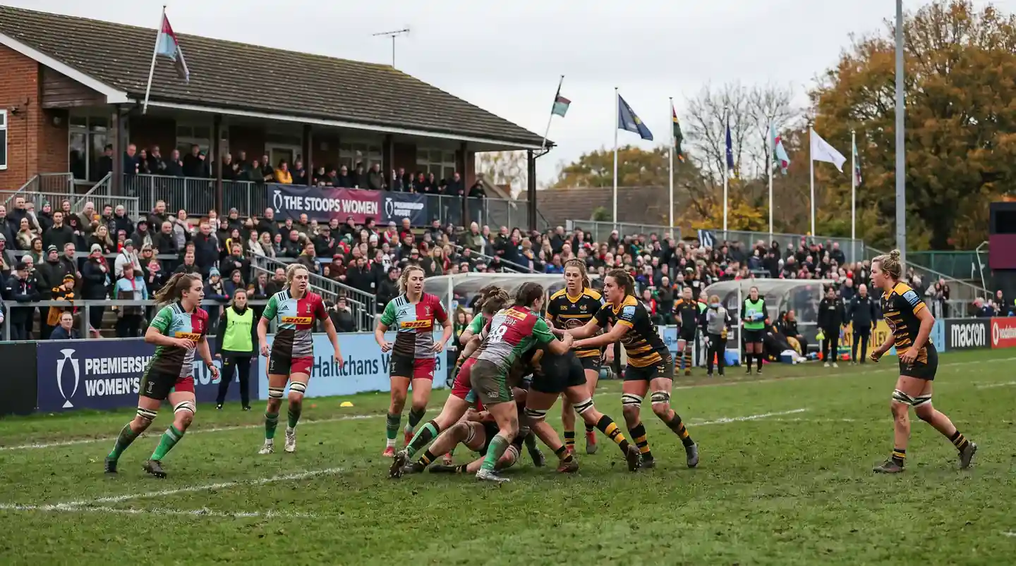 Premiership Women's Rugby match at an English club ground